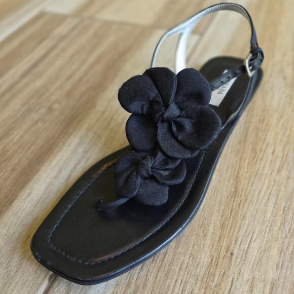 PRADA Black Leather Denim Flower Sandals Eur. 36.5 - Picture 1 of 11
